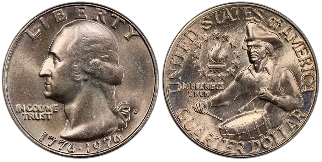 Example of 1776-1976 D clad quarter with DDO error on some coin elements.