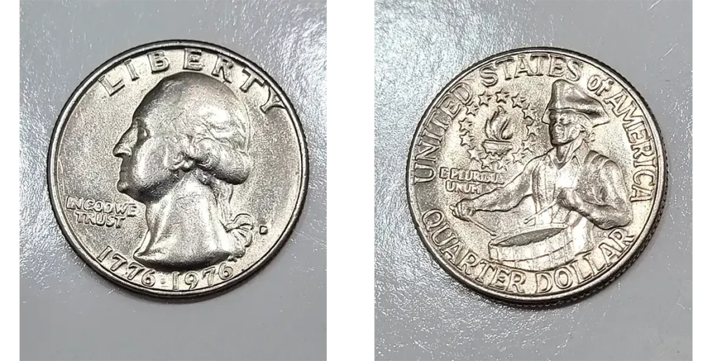 1976-D Washington Bicentennial Quarter, with filled mint mark and slightly visible DDO under marnification.